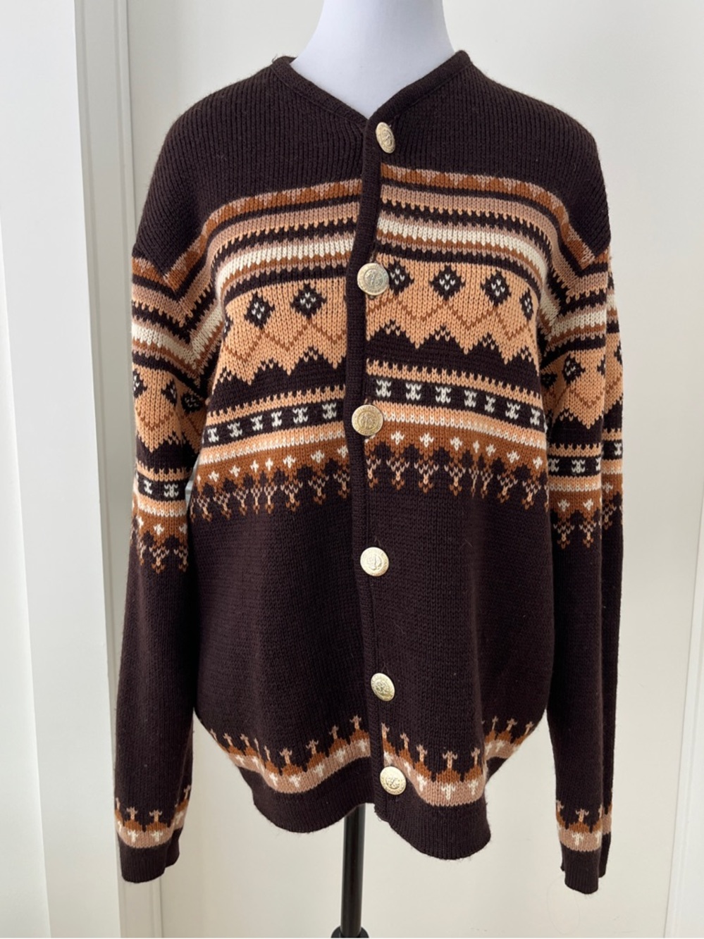 VINTAGE Knit Cardigan Fair Isle Nordic Pattern Grandpa Unisex Mid-Century 60's